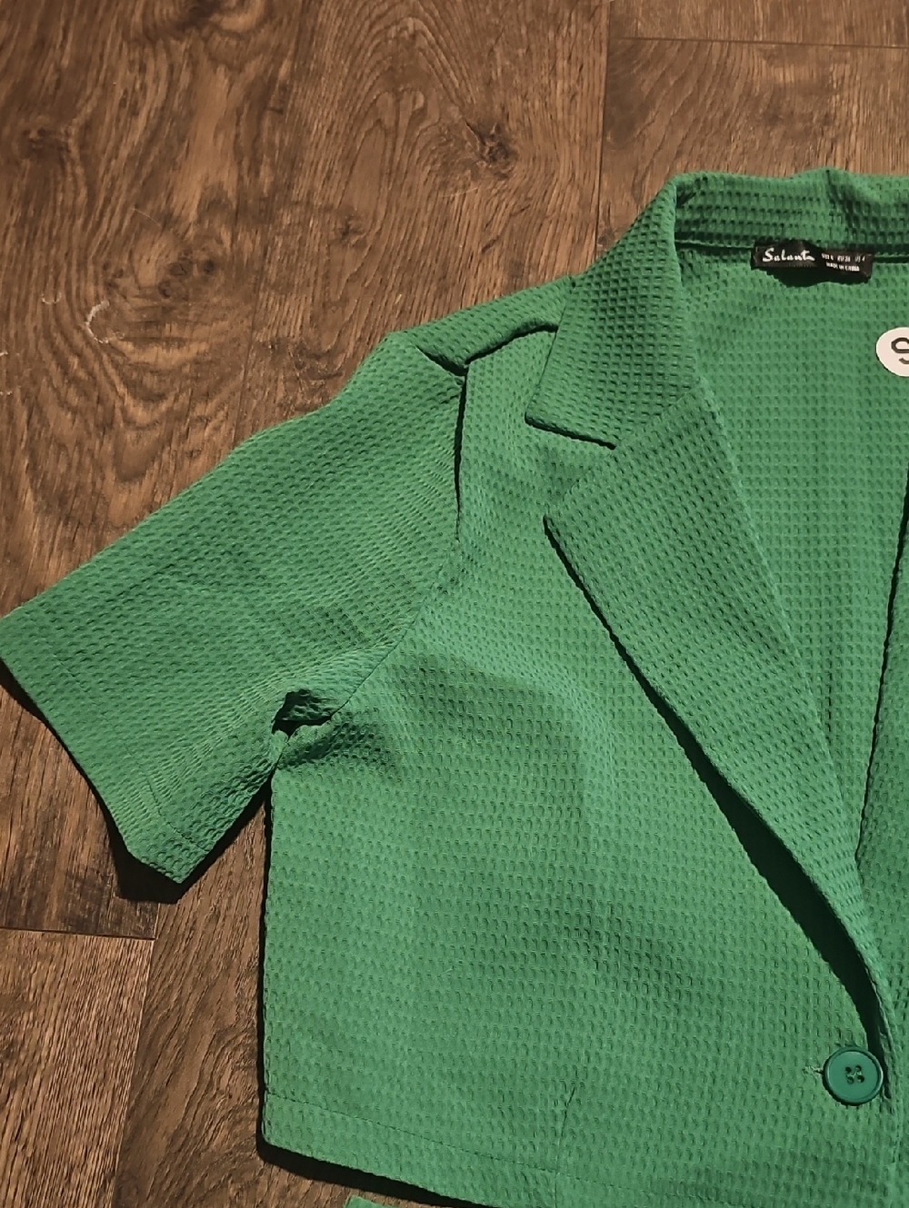Green Shirt Short Set Salanta Waffle Textured Small Size 4 Summer Romper - Picture 4 of 8